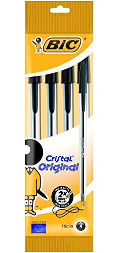BIC Kugelschreiber Cristal Original, in Schwarz, Strichstärke: 0,4 mm, 4er Pack, Ideal für das Büro, das Home Office oder die Schule, 1 Stück (4er Pack)