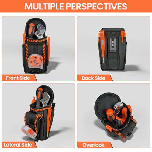 TUFFWORX Werkzeugtasche mit Gürtelclip, Schwarz-Orange, Robuste Nylon-Konstruktion, Reißverschluss-Design