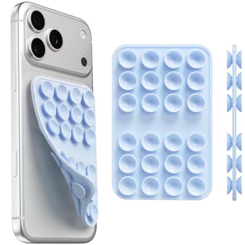 Upgraded Double Sided Silicone Suction Cup Phone Case Mount Sticky Phone Grip Holder for Hands-Free Selfes & Videos Reusable Silicone Phone Suction Grip for iPhone & Android Light Blue