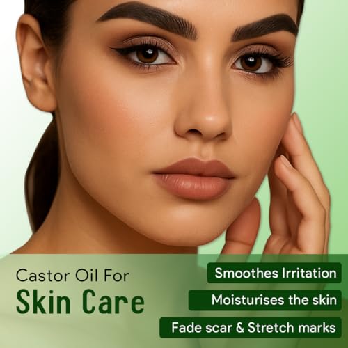 Image of 100% Pure Natural Castor Oil Cold Pressed, Hexane-Free, Unrefined Arandi Oil for Hair, Eyebrows, Thicker Eyelashes, Skin Moisturiser with Liner Brush (200ml /6.8 Oz)