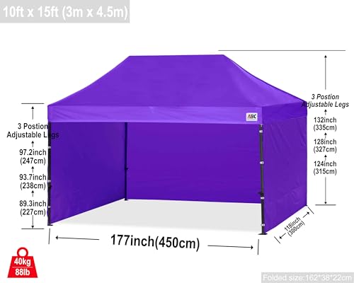 Image of ABCCANOPY Heavy Duty Easy Pop up Canopy Tent with Sidewalls 10x15, Purple