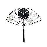 horloges Horloges murales Nouveau chinois de style chinois en fer forgé en forme de ventilateur d'horloge murale Chambre à coucher Salon Corridor Décoration Mute Floating Clock Office Horloges non coc