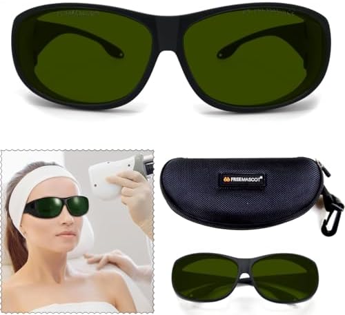 FreeMascot IPL Glasses 200nm-2000nm Laser Eye Protection Glasses for Tanning, Laser Hair Removal (Green)