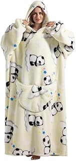 Oversized Blanket Hoodie, Extra Long Blanket Hoodie for Womens, Wearable Plush Soft Warm Sherpa Fleece Hoodie Blanket, Giant Hooded Sweatshirt with Pocket for Women & Men Adults (Panda)