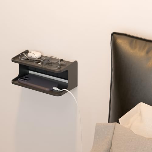 sciuU Tablette Murale de Chevet - Universel Petit Étagère Support Mural à 2 Niveaux, Organisateur Porte-Objets Murale pour Téléphone Portable Lunettes,...