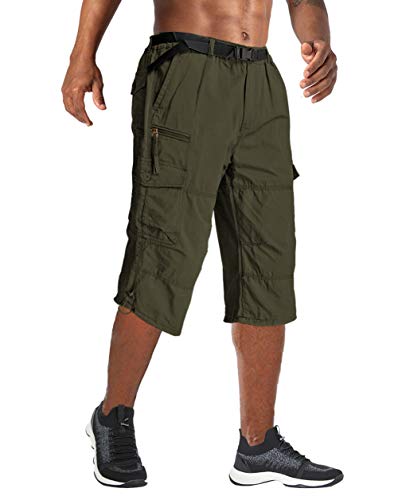 Wohthops Men's Cargo Shorts Performance Comfort Flex Waist Cargo Shorts Army Green, 38