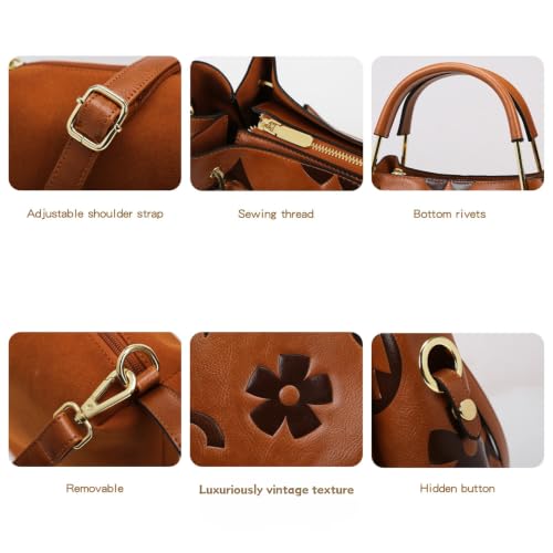 Travistar Floral Handbags and Purses Women - Retro Embossed Leather Top Handle Handbag Set Large Women's Shoulder Bag Trendy Hobo Purse Ladies Bucket Satchel Bags Chic Work Tote with Pouch Purple by Travistar - Used condition - Image 7