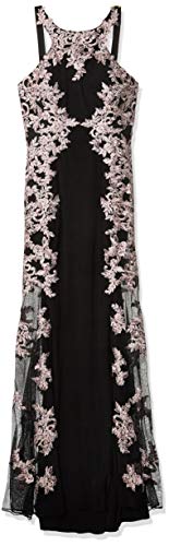 Xscape Women's Long Lace Sides and Godets, Black/Blush, 14