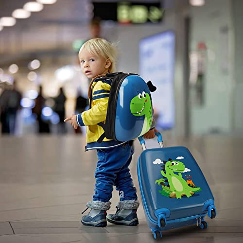 Emissary Kids Luggage With Wheels For Boys - 18” Dinosaur Kids Suitcase With 14” Backpack - Kids Carry On Luggage With Wheels - Kids Suitcases For Boys And Girls - Hard - Sided Rolling Kids Suitcase #TOP6