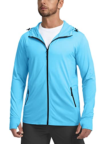 Image of Men's UPF 50+ Light Jacket Full Zip Sun Protection Hoodie Long Sleeve Sun Shirts for Men Hiking Fishing Zip Pockets