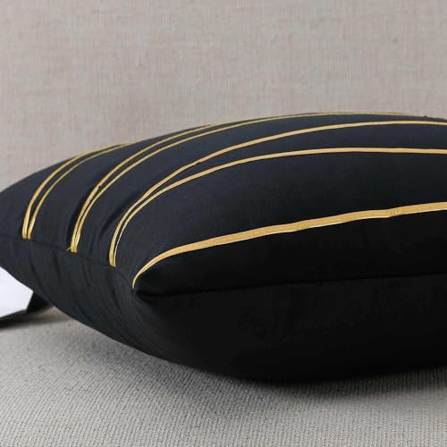 Image of Amazon Brand - Umi Gold Leather Striped Pack of 2 Throw Pillow Covers Velvet Decorative Cushion Covers Cases for Sofa Bedroom Livingroom Car 16 x 16 inch in Black Color