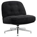 Criss Cross Chair no Wheels, Swivel Accent Chairs, Velvet Armless Wide Office Chair, Lazy Upholstered Cross Legged Sofa for Home, Living Room, Bedroom,Black