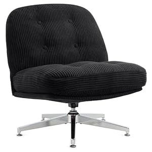 Criss Cross Chair no Wheels, Swivel Accent Chairs, Velvet Armless Wide Office Chair, Lazy Upholstered Cross Legged Sofa for Home, Living Room, Bedroom,Black