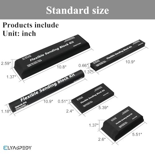 2025 Upgrade Sanding Block Kit 7 Piece,Flexible EVA Foam Wet or Dry Hand Sanding Blocks Kit for Sanding or Polishing in Auto body and Paint Shops,Light, Flexible, Hard,Black