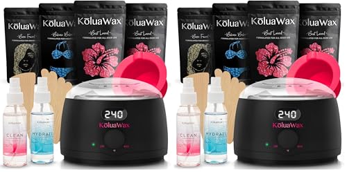 KoluaWax Premium Waxing Kit for Women - Beginner Friendly - Complete Wax Kit that includes 14oz of Wax Beads, Applicator, Pre and Post Care, Suitable for Sensitive Skin (Black) (Pack of 2)