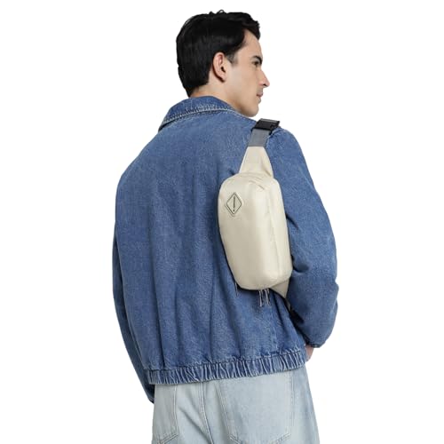 Image of uppercase Cubo Waist Bag for Men & Women- Crossbody Sling Bag for Biking Travel, Outdoor Sports, Camping, Hiking, Cycling | Waist Pouch with Adjustable Strap, Compartment and Zipper Pockets (Beige)