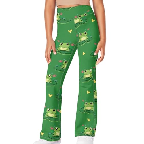 AmzPrint Wide Leg Bell Bottoms for Girls Yoga Flare Wide Leg Tummy Control Stretchy Pants Size 5-6