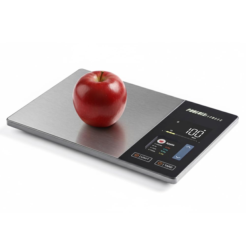 Phoenix Fitness Smart Food Scale โ Bluetooth Digital Kitchen Scale with Nutritional Tracking & Food Database via Fitdays+ App โ Precision Stainless Steel Scales with TARE Function | 5kg Capacity
