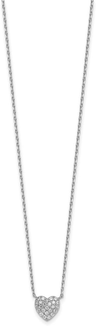 JewelryWeb 9.6mm 925 Sterling Silver Rhodium Plated Polished Pave CZ Love Heart With 2in Extension Necklace 16 Inch Pendant Necklace for Women - Image 3