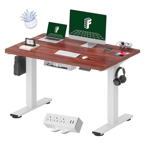 Image of FLEXISPOT EN2 Whole-Piece Standing Desk with Clamp Power Strip, 48 x 30 Electric Stand Up Height Adjustable Desk with Cable Management (White Frame + 48 inch Mahogany Top, 2 Packages)