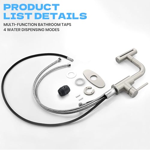 Brushed Nickel Bathroom Faucet with Sprayer - Brushed Nickel Bathroom Faucets for Sink 1 Hole or 3 Holes, 4 Mode Single Handle Vanity Faucet Waterfall Bathroom Faucet with Pull Down Sprayer (No Drain) by FROPO - Used condition - Image 8
