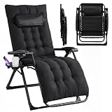 Warmiehomy Sonnenliege klappbar, Liegestuhl, 200KG Belastbar Zero Gravity Chair mit Kissen Unterstützung Getränkehalter, Extra Breit Verstellbare Gartenliege für Balkon Strand, Patio, Pool, Schwarz