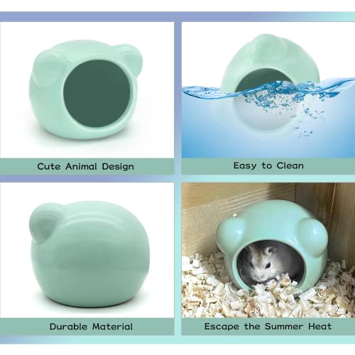 Andiker Ceramic Hamster House, Cute Animal Shape Hamster Cave Summer Cool Small Animal Hideout Habitat Decor for Dwarf Hamsters, Gerbils, Chinchilla, Golden Silk Bear (Green, M) - Image 4