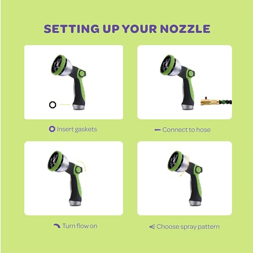 Image of Hose Nozzle [Green] Heavy Duty Hose Sprayer With 10 Adjustable Watering Patterns. Thumb Control Design, Comfortable Ergonomic Grip, Garden Hose Nozzle for Watering Plants & Lawns /Fun showers /Cleaning