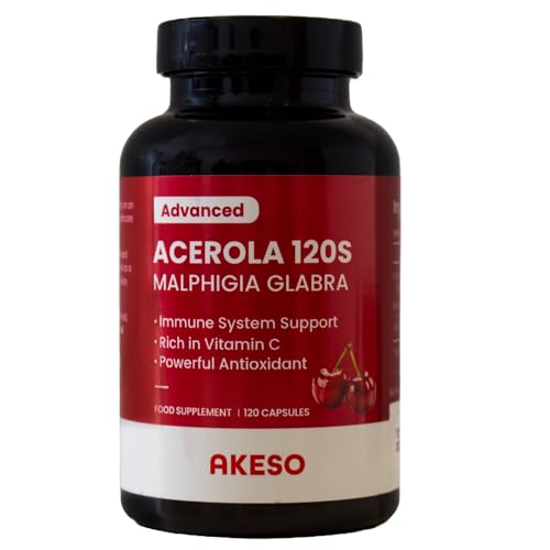 Akeso Health Acerola Vitamin C Supplement – Natural Immune Support, High Potency, Antioxidant-Rich, Skin & Brain Health, Non-GMO, Vegan-Friendly, 120 Capsules