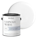 Ultimate White Paint & Primer in One, Satin White, 1 Gallon – Interior & Exterior, One-Coat Coverage, Excellent Hide, Low Odor, Low VOC, Washable Paint for Walls, Ceilings & Trim