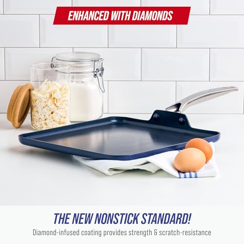 Image of Blue Diamond 11 inch Diamond Infused Ceramic Nonstick Square Griddle Pan, Blue