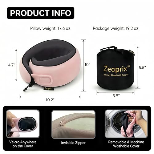 Image of Travel Neck Pillow for Airplane, Memory Foam 360 Wrap Around Neck Support for Sleeping on Long Flights, Washable Cover with Adjustable Fit, Eye Mask & Earplugs, Portable for Car & Office