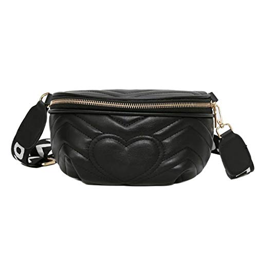 NCCDY Women Waist Bags Waterproof PU Leather Belt Bag Fanny Pack Crossbody Bumbag for Party, Travel, Hiking (Color : Black)