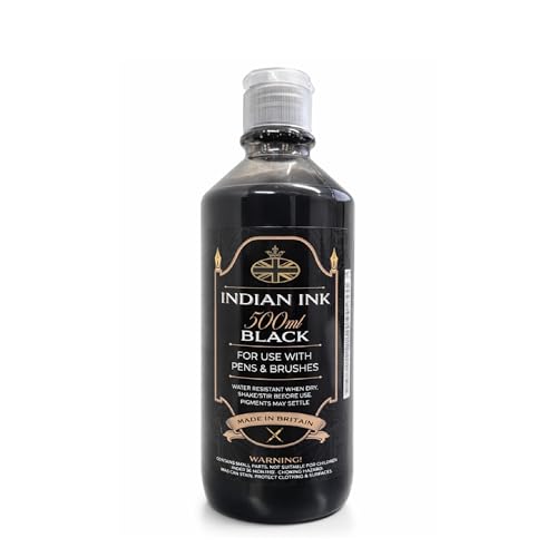 Image of Graff-City Black Indian Ink 500m Water Based Drawing Ink Bottle, Highly pigmented for Brush, Ink Pen or Airbrush