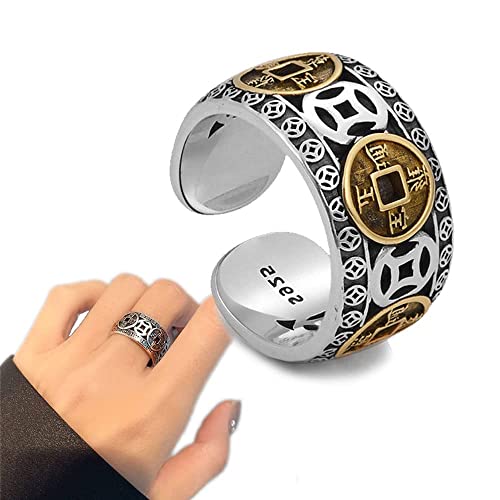 BIERDAN Richluck Max Force Five Emperor Coin Ring Five Emperor Coin Auspicioso Anel Ajustável Cinco