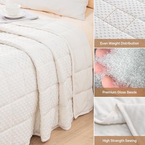 Image of Wemore Minky Dot Weighted Blanket for Adults Queen Size 12 lbs, Soft Cozy Heavy Blanket for Bed and Couch, Breathable Blanket for All-Season with Glass Beads, White 60 x 80 inches
