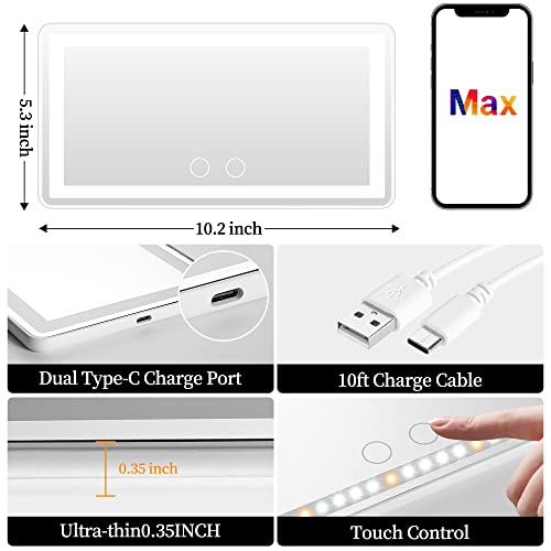 Image of Car Visor Vanity Mirror,Car Makeup Mirror with 60 LED Lights,Car Cosmetic Mirror with Built-in Battery,Rechargeable Touch Screen LED Makeup Travel Mirror,3 Light Mode Dimmable (with Battery, White)