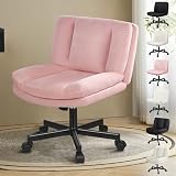 ALFORDSON Silla Oficina Ergonómica sin Brazos Tapizada con Ruedas, Acolchada con Espuma, Función de Inclinación, Silla Escritorio para Estudio,Dormitorio,Computadora,Carga de 180KG, Terciopelo(Rosa)
