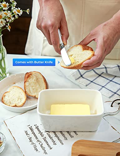 Large Butter Dish With Lid For Countertop Porcelain Butter Container With Knife Double Silicone Seal Butter Dishes With Covers Perfect For West Or East Coast Butter, Unique Stone Pattern White #TOP3