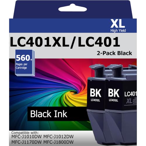 Image of LC401XL LC401 Black Ink Cartridges 2-Pack Compatible with Brother MFC-J1010DW MFC-J1012DW MFC-J1170DW MFC-J1800DW High Yield Replacement for Brother LC401XL LC401 Ink 2 Black