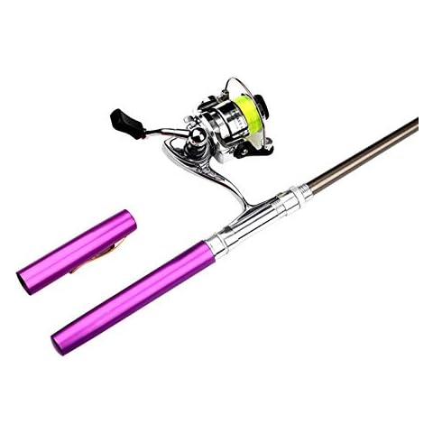 Frolada Mini Pen Fishing Rotating Wheel Fish Reels and Rod 2Pcs/Set Fishing Rod Portable Spinning with Fishing Line Purple Cover