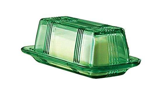 Quadow Depression Style Glass Butter Dish, Classic Green