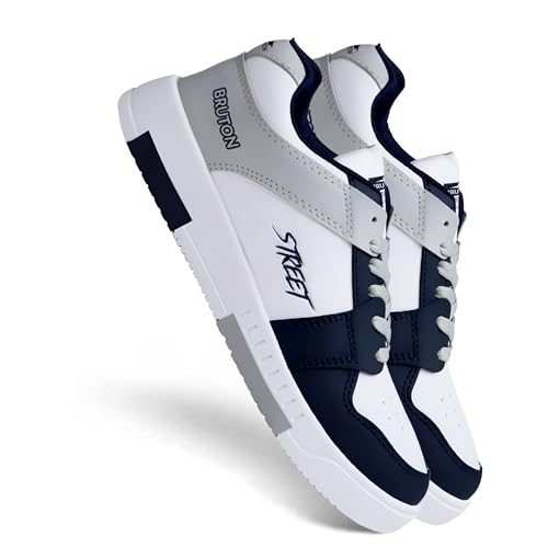 BRUTON Premium Casual Sneaker Shoes with Synthetic Upper Lightweight Comfortable Mid Top Sneaker Shoes for Men's & Boy's -7 UK White/Black