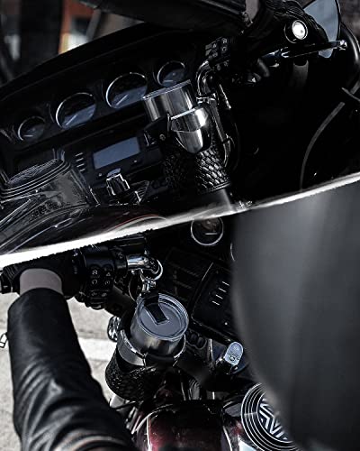 [Upgrade] Kemimoto Motorcycle Handlebar Cup Holders Motorcycle Leather Drink Holder With 360°Swivel Ball Mount For 7/8", 1", 1 1/4" Handlebars Compatible With Dyna Softail Touring Vulcan Vstar Scooter #TOP6