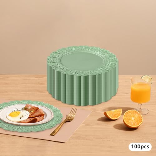 100 platos verdes plásticos decorativos redondos de 13 pulgadas miniatura 4