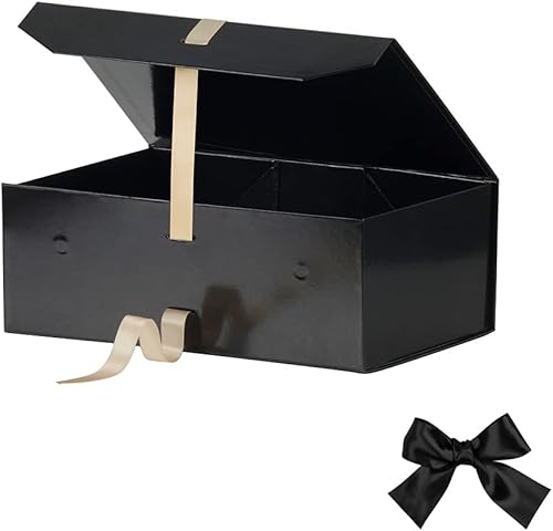 Miniatura 4 de Cajas de regalo negras con tapa, 12 x 8 x 4.5 pulgadas, cajas de regalo grandes con cinta, cajas de regalo de cumpleaños, cajas de propuesta de dama