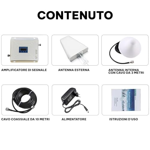 Topolenashop Amplificatore Segnale Cellulare 3G/4G/5G Tri Banda – Ripetitore Universale Con Antenna Interna/Esterna, Copertura 500 M² – Compatibile Tutti Gli Operatori – Cavi E Alimentatore Inclusi - 2