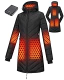 Graphene Long Heated Jacket for Women with 12V 18400mAh Battery Pack, 8 Heat Zones Hooded Coat for Winter Warmth