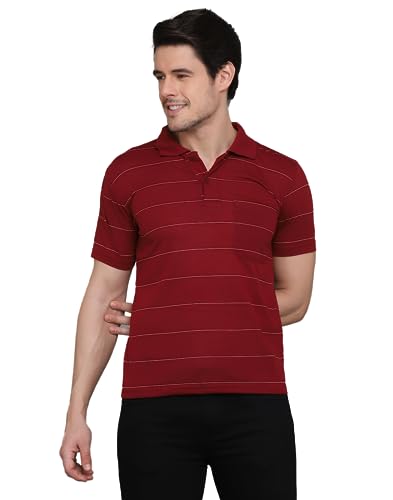 Image of INKKR Men's Striped Polo Neck Cotton Blend Multicolor T-Shirt