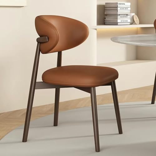 Upholstered Dining Chair – Single Leather Armless Chair with Curved Back, Walnut Metal Legs, No Assembly, Modern Kitchen or Living Room Accent Seating (Walnut)